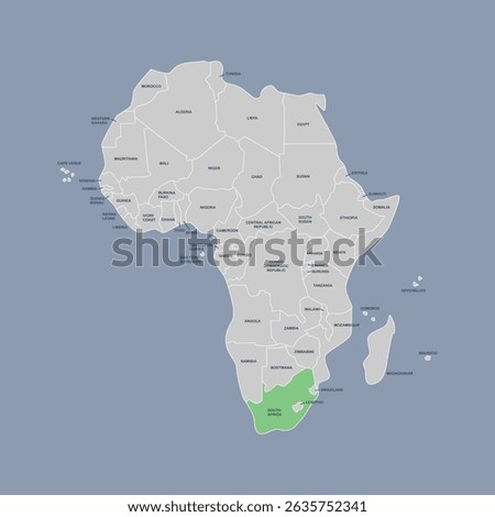 South Africa vector map silhouette isolated on Africa map. Editable vector map of Africa. 