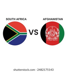 South Africa VS Afghanistan, cricket match concept with creative illustration of participant countries flag and national symbol on plain white background, Editable vector file.