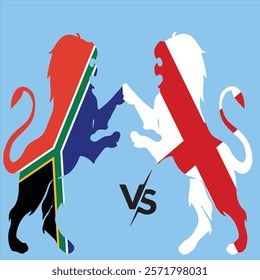 South Africa vs England, cricket match concept. with rival flags of both teams in circular shape isolated on blue background.with editable International Cricket Flag Badge EPS  10 file. SA vs ENG.