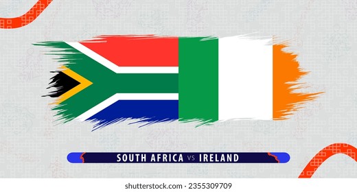 South Africa vs Ireland, international rugby match illustration in brushstroke style. Abstract grungy icon for rugby match. Vector illustration on abstract background.