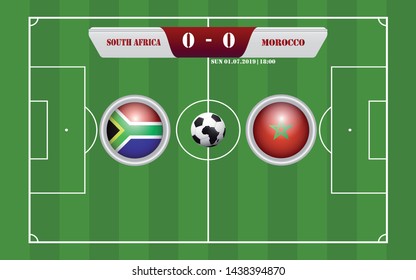 South Africa vs Morocco scoreboard broadcast template for sport soccer africa tournament 2019 Group D and football championship in egypt vector illustration