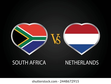 South Africa Vs Netherlands, Cricket Match concept with creative illustration of participant countries flag Batsman and Hearts isolated on black background