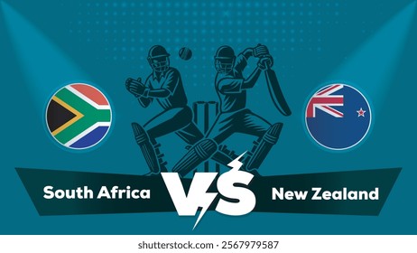 South Africa VS New Zealand Match , New Zealand Vs South Africa cricket match , Cricket match concept with creative illustration.eps