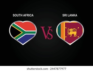 South Africa VS  Sri Lanka, Cricket Match concept with creative illustration of participant countries flag Batsman and Hearts isolated on black background. SOUTH AFRICA VS SRI LANKA