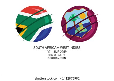 South Africa Vs West Indies, 2019 Cricket Match, Vector Illustration