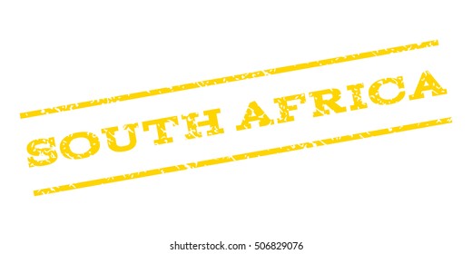 South Africa watermark stamp. Text tag between parallel lines with grunge design style. Rubber seal stamp with scratched texture. Vector yellow color ink imprint on a white background.