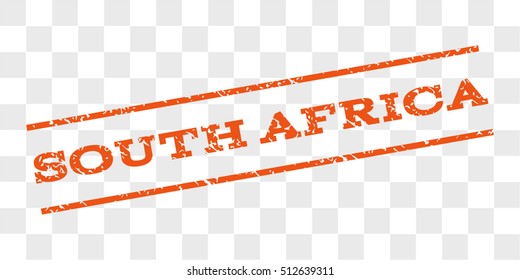 South Africa watermark stamp. Text caption between parallel lines with grunge design style. Rubber seal stamp with dirty texture. Vector orange color ink imprint on a chess transparent background.
