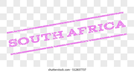 South Africa watermark stamp. Text caption between parallel lines with grunge design style. Rubber seal stamp with dust texture. Vector violet color ink imprint on a chess transparent background.
