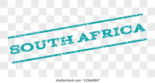 South Africa watermark stamp. Text tag between parallel lines with grunge design style. Rubber seal stamp with dirty texture. Vector cyan color ink imprint on a chess transparent background.
