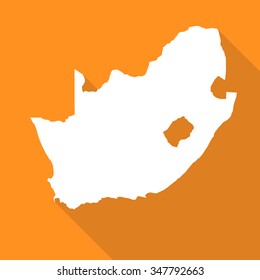 South Africa white map,border flat simple style with long shadow on orange background