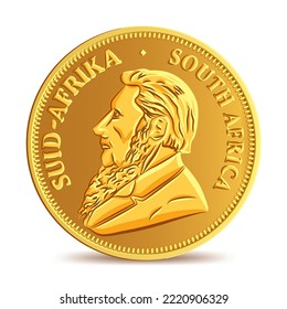 South African 1oz Gold Krugerrand coin isolated on white background in vector illustration