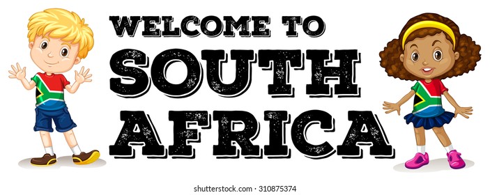 South African boy and girl greeting illustration