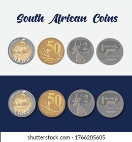 South African Coins, One Rand, Two Rand, Five Rand, 50 Cent