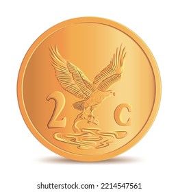 South African copper two cent coin isolated on white background in vector illustration