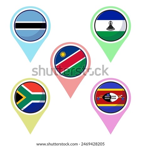 South african countries flags. Flat circle vector element design, travel symbols, landmark symbols, geography and map flags emblem.