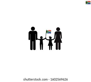 South African Family With The Republic Of South Africa National Flag, We Love South Africa Concept, Sign Symbol Background, Vector Illustration.