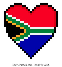  South African flag with heart shape in pixel art style
