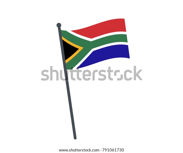 south african flag. The national flag of south\
african on a pole. The waving flag. The sign and symbol of the\
country. Realistic vector on\
white.