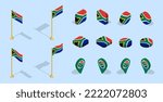 South african flag (Republic of South Africa). 3D isometric flag set icon. Editable vector for banner, poster, presentation, infographic, website, apps, maps, and other uses.