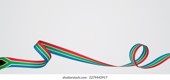 Banda de la bandera sudafricana. Cinta de color rizado sobre fondo blanco. Ilustración vectorial.