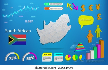 south african map info graphics - charts, symbols, elements and icons collection. Detailed south african map with High quality business infographic elements.