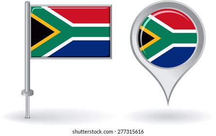 South African pin icon and map pointer flag. Vector
