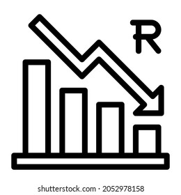 South African Rand Statistic Declining Down Icon