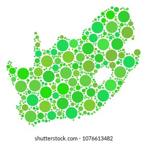 South African Republic Map composition of random dots in variable sizes and eco green color tinges. Vector circle elements are organized into south african republic map mosaic.