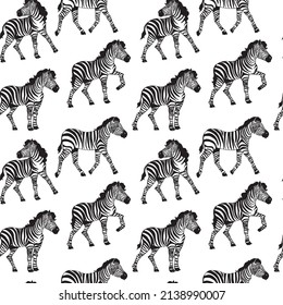 South african zebra seamless pattern. Hand drawn seamless pattern illustration with safari animals.