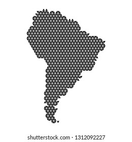 South Ameica map abstract schematic from black triangles repeating pattern geometric background with nodes. Vector illustration.