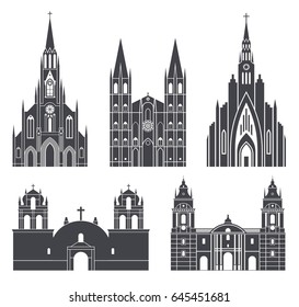 South America. American buildings on white background