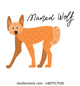 South America Animal vector illustration clipart. Kids design poster. Wild mammal drawing in scandinavian style. Handwritten lettering. Exotic wildlife. 