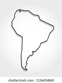 South America black outline map, shadow concept