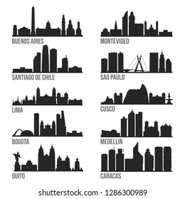 South America Cities Most Famous Skyline City Silhouette Design Collection Set Pack