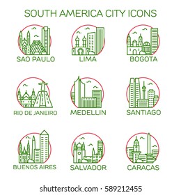 South America City Icons. Vector illustration
