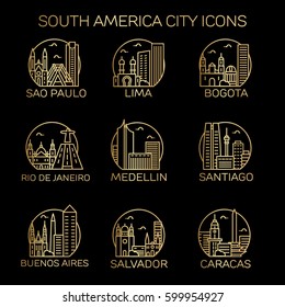 South America city icons. Vector