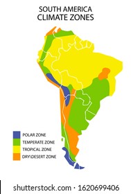 South America climate zones, vector geographic infographics. Climatic regions of South America continent, geography science.