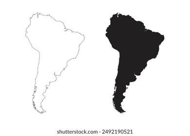 Sudamérica Continente Mapa en blanco aislado en Vector de acciones blanco