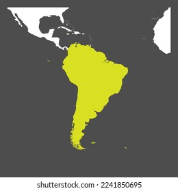 South America continent green marked in white silhouette of World map. Simple flat vector illustration.