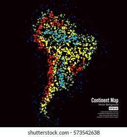 South America. Continent Map Abstract Background Vector. Formed From Colorful Dots Isolated On Black.
