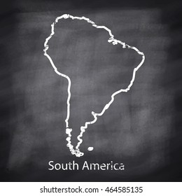 South America continent map drawn with chalk on blackboard background.Vector illustration EPS10