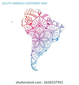South America Continent Map Mandala with Colorful Details Textured Vector Design Template on White Background.