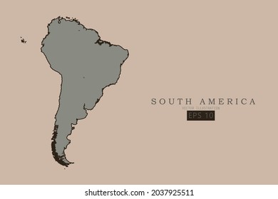 South America continent map - World Map International vector template with old classic style and gray color on map isolated on brown background - Vector illustration eps 10 