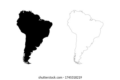 South America continent silhouette, line style. World illustration, Country vector outline isolated on white background