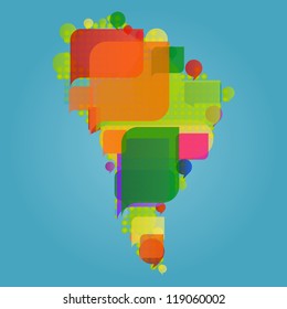 South America continent world map made of colorful speech bubbles concept illustration background vector