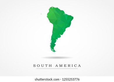 South America Continental Map- World Map International vector template, low polygon style with green color isolated on white background - Vector illustration eps 10