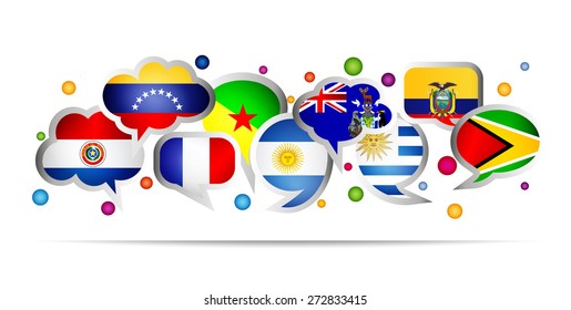 South America  countries bubble speech shapes. Set 2. Vector illustration.