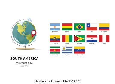 South America countries flag vector. all world countries national flags.