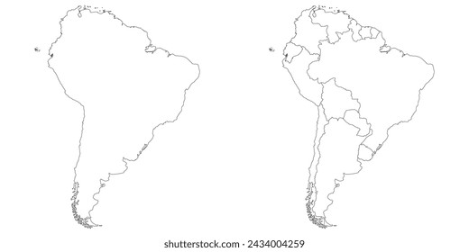 South America country Map. Map of South America in set white color