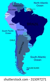 South America- detailed map, vector